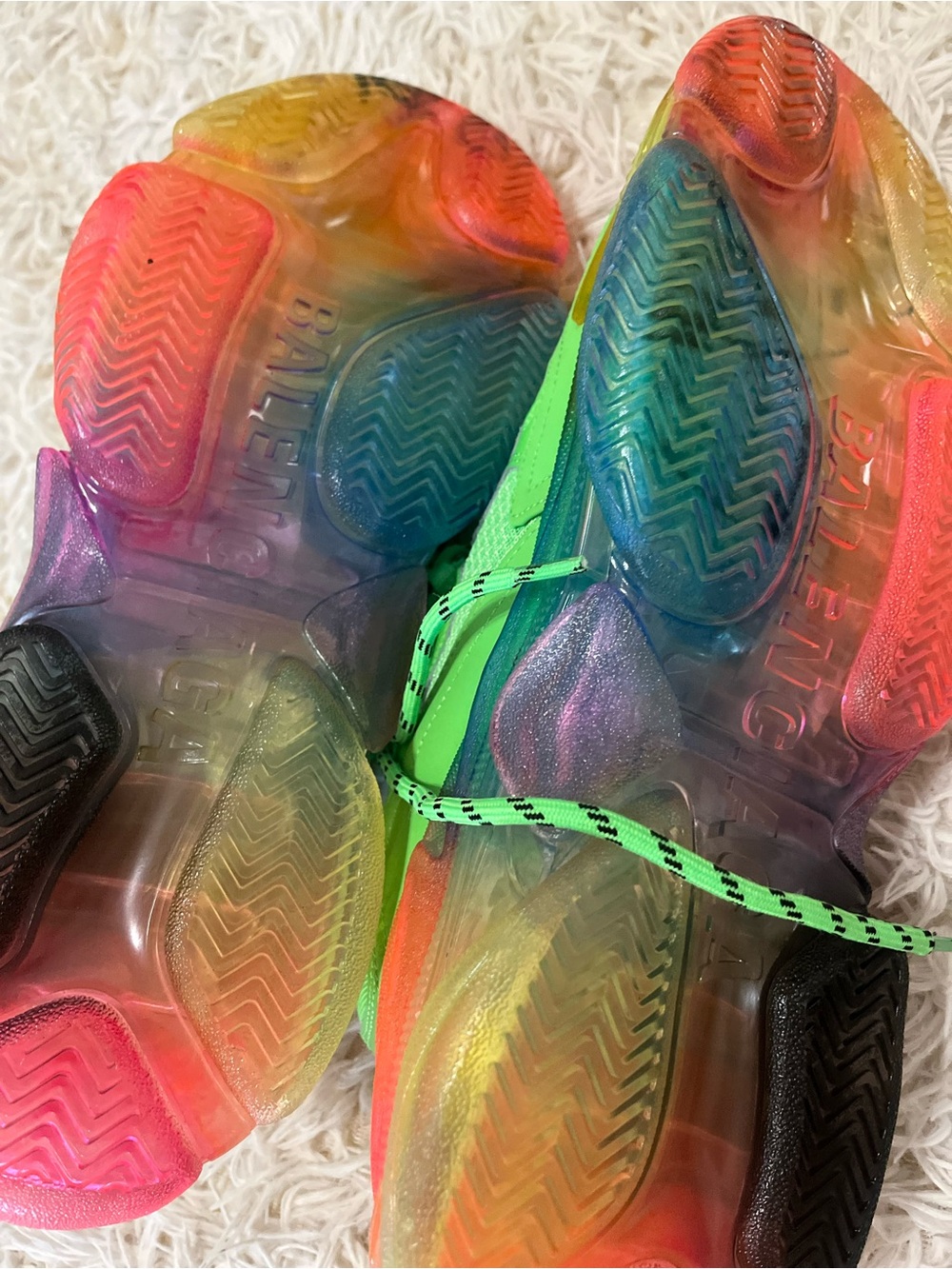 Balenciaga Neon Green Triple S Sneakers with Rainbow Gradient Sole - Picture 4 of 6